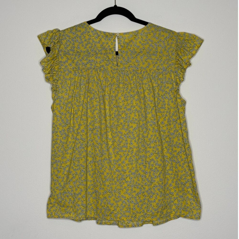 J.Crew Yellow Spring Top Flutter Sleeve Cotton XL Cottagecore - Picture 4 of 6